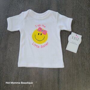 Infant I Am The Little Sister Smiley Face Graphic Tee. 0-6M